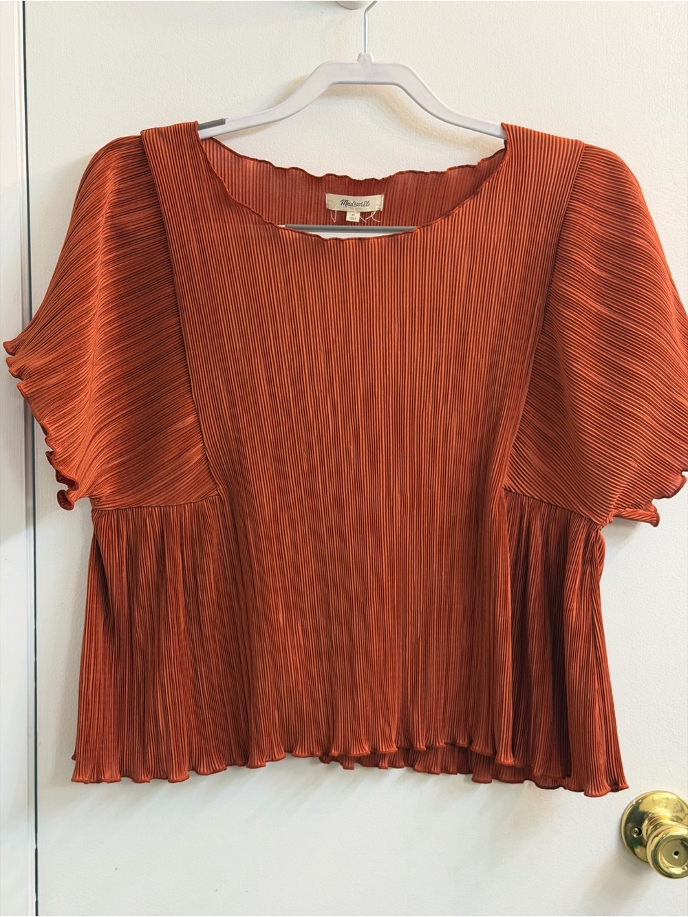 Madewell Rust-Orange Pleated Short Sleeve Top